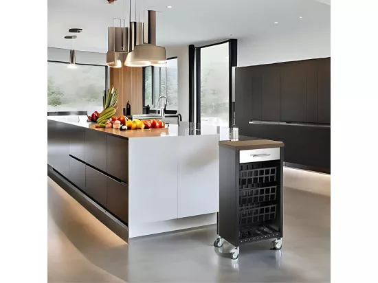 Desserte de cuisine, chariot de rangement - couleur Noir, Inox, Cerisier - 93*48*34 cm - KARA