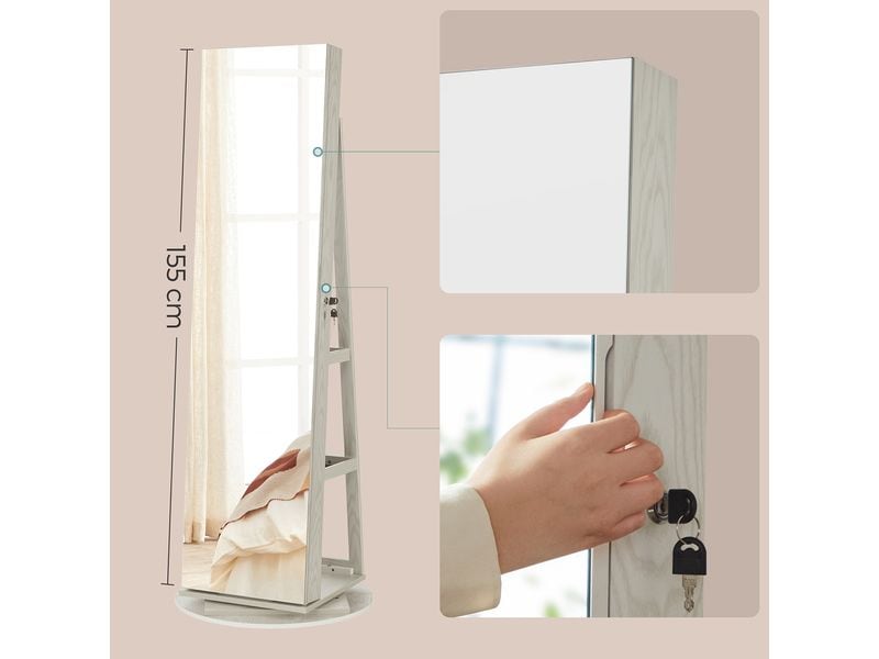 Songmics Schmuckschrank mit Spiegel 55 x 55 x 162 cm Schmuckkabinett