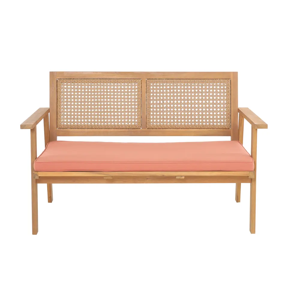 Rieten en massief houten tuinset in roze