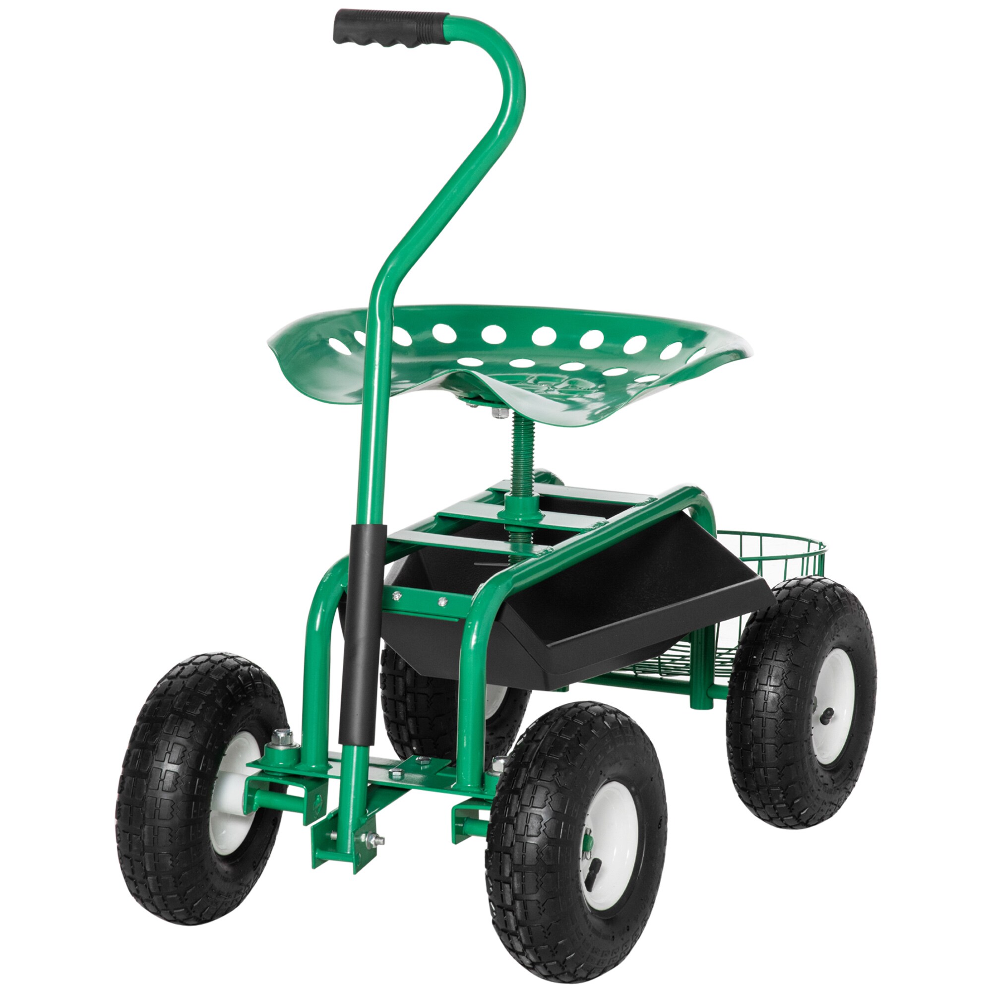 Outsunny Fahrbarer Gartensitz mit Gartengeräteablage grün 98L x 45B x 87H cm