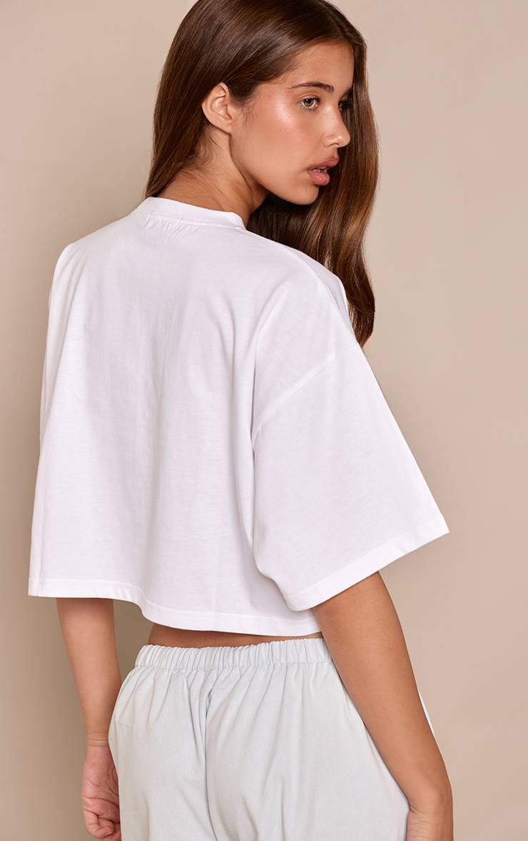 Blanc T-shirt Court Imprimé Beach Club En Coton
