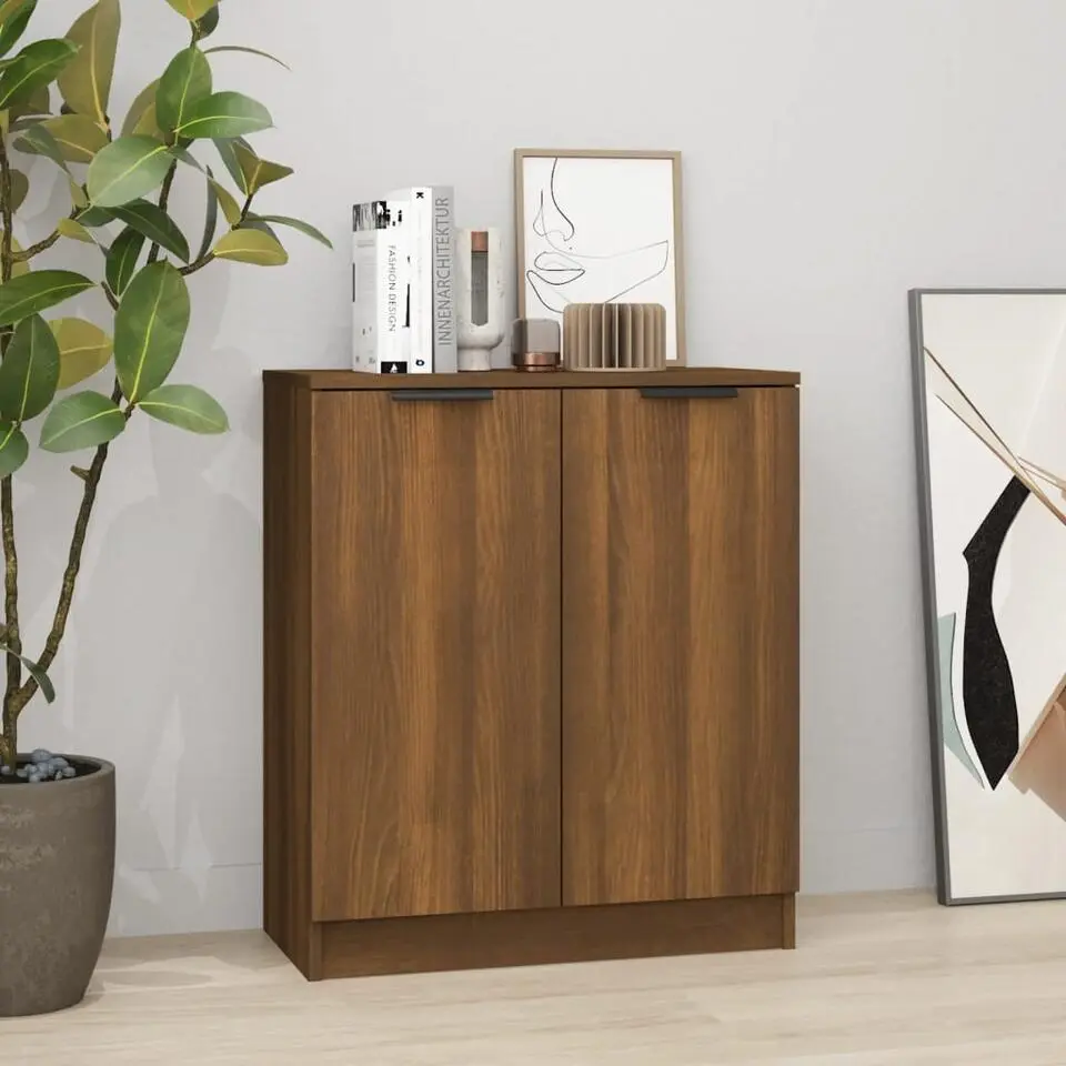 vidaXL - Dressoir met 2 deuren - Bruin eiken - Bewerkt hout - 60x30x70 cm