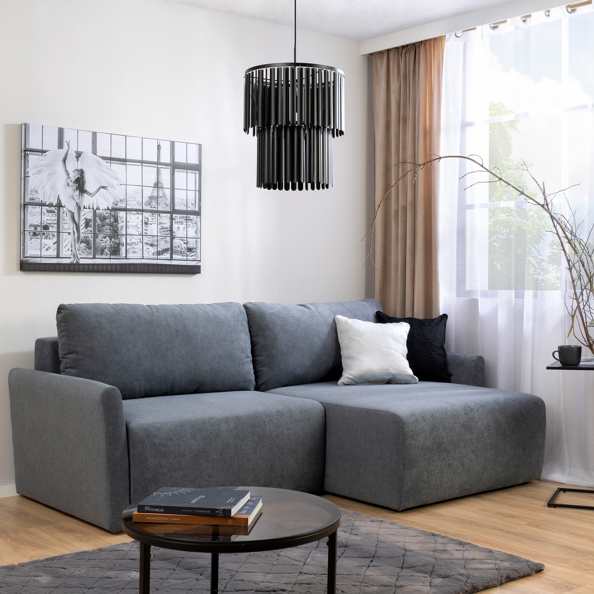 Ecksofa - steel - Liegefunktion und Staukasten - 228x146 cm