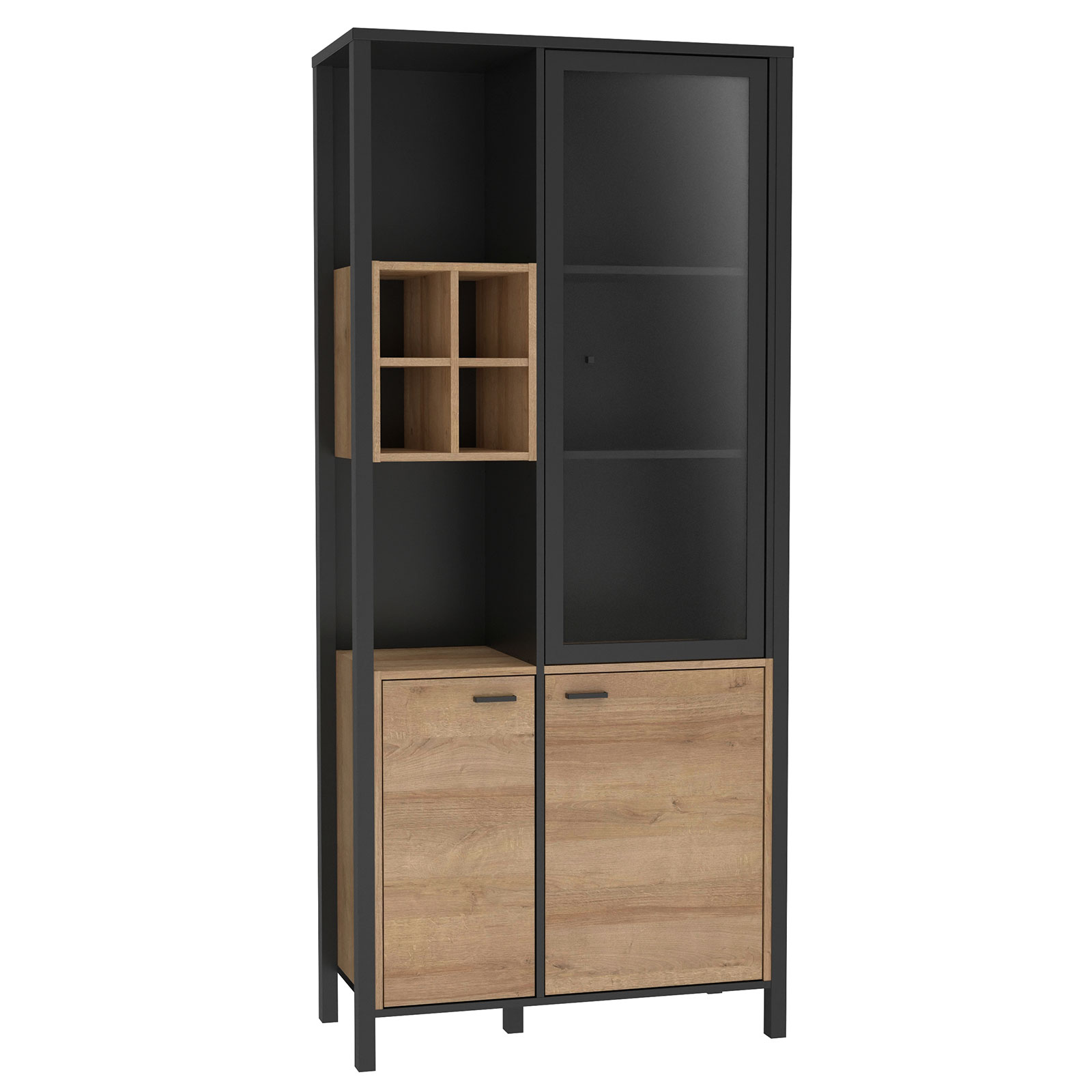 Highboardvitrine - Riveria Eiche - schwarz - 194 cm hoch