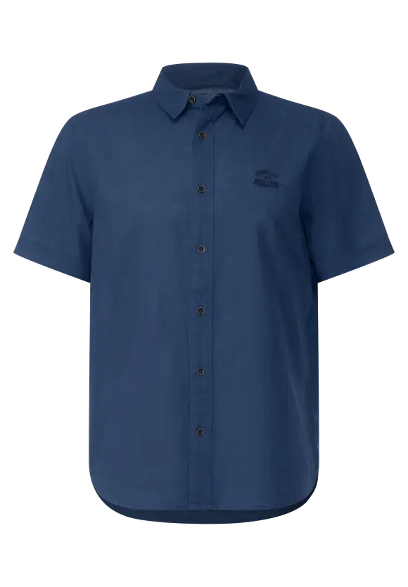 Kurzarmhemd im Leinenmix - deep sea blue