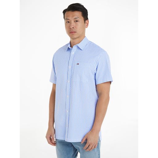 Tommy Jeans Seersucker Skjorte, White/Moderate Blue, L