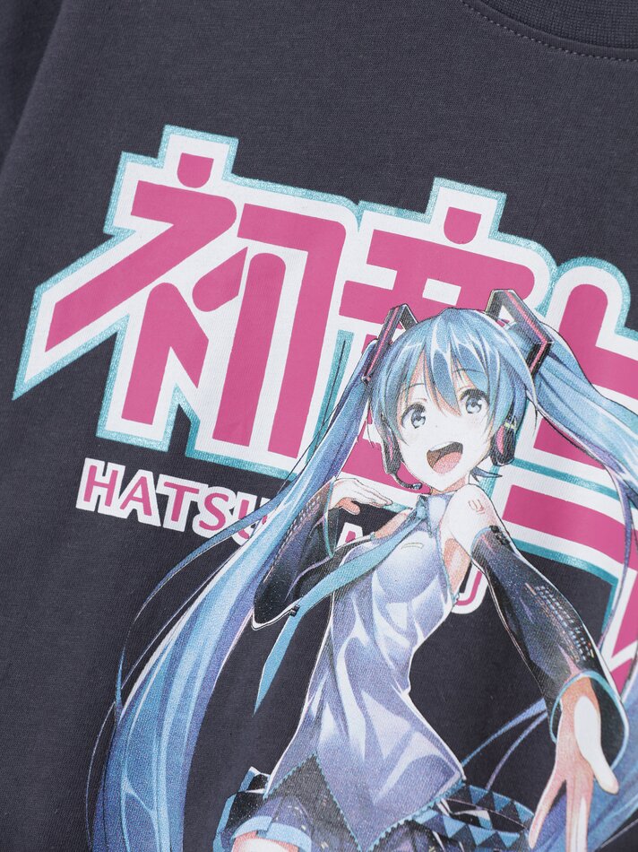 Camiseta Miku Hatsune Estampada - Cinza Médio