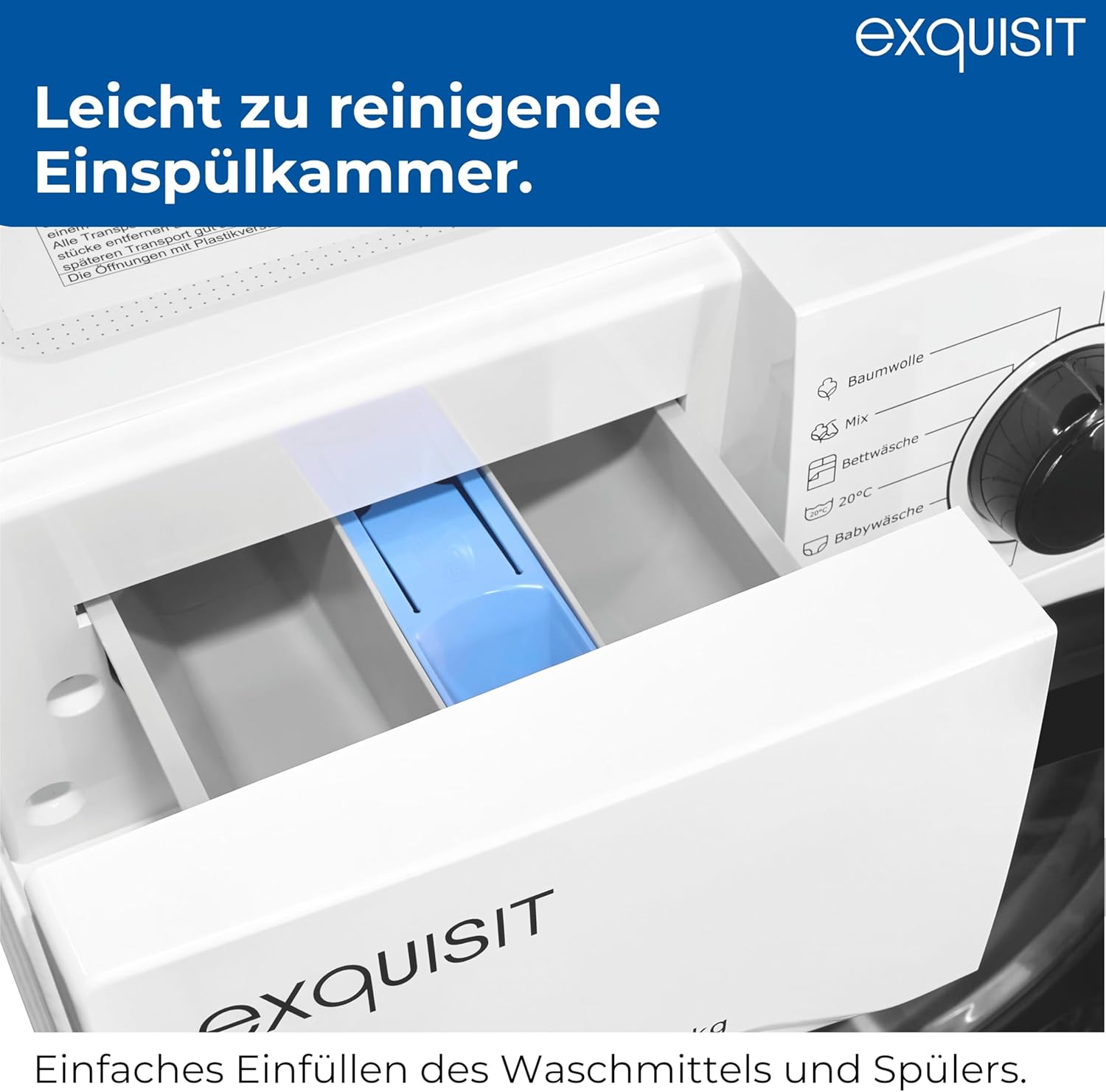 Exquisit Waschmaschine | 6 kg Nennkapazität, 1000 U/Min, Energieklasse A, 76 dB(A), 85 x 60 x 44 cm | 16 Programme, Eco 40-60, Kurzprogramm, manuelle Temperaturwahl, Aquastop | WA56110-020A weiss