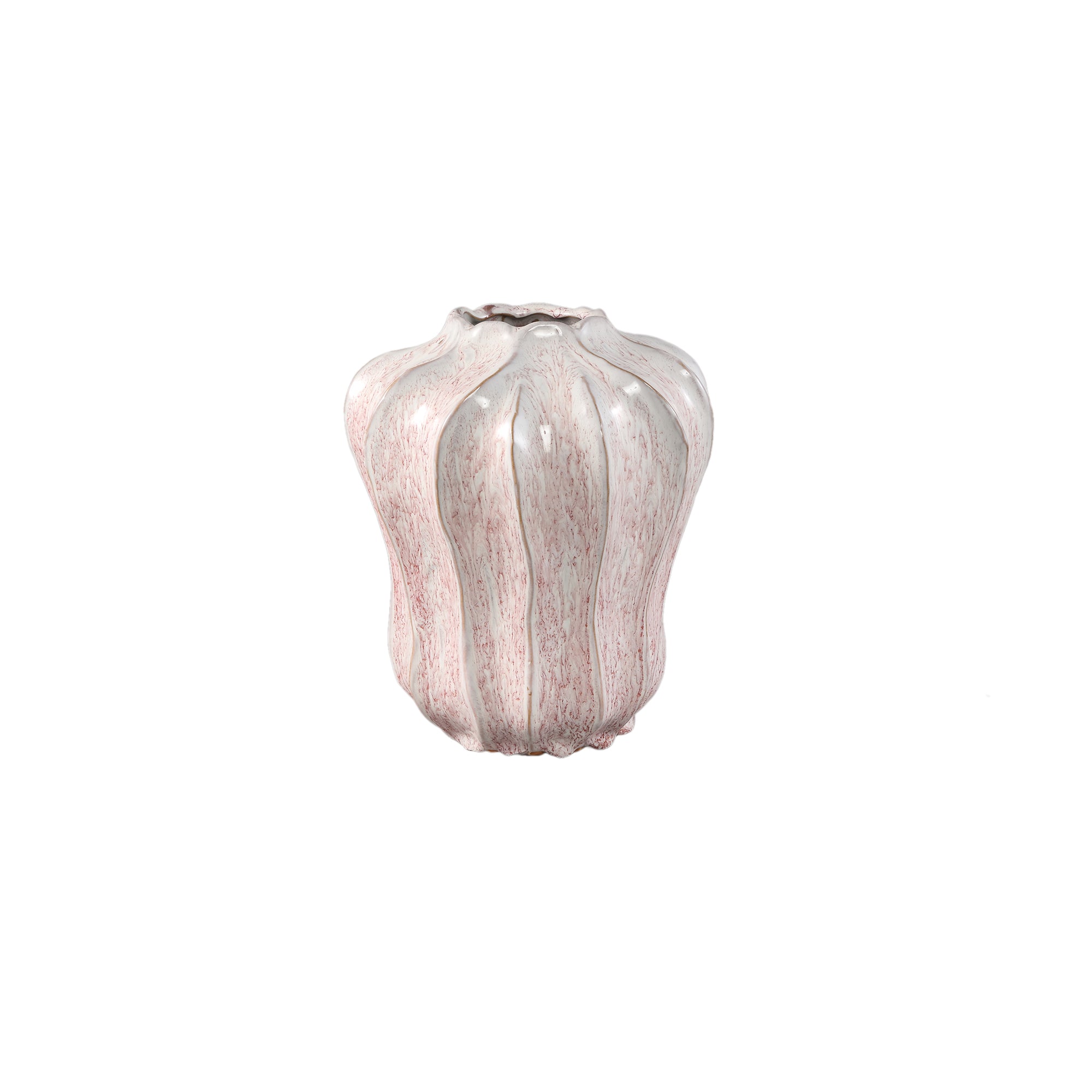 PTMD Hamish Pink Ceramic Round Wavy Shaped Vase S