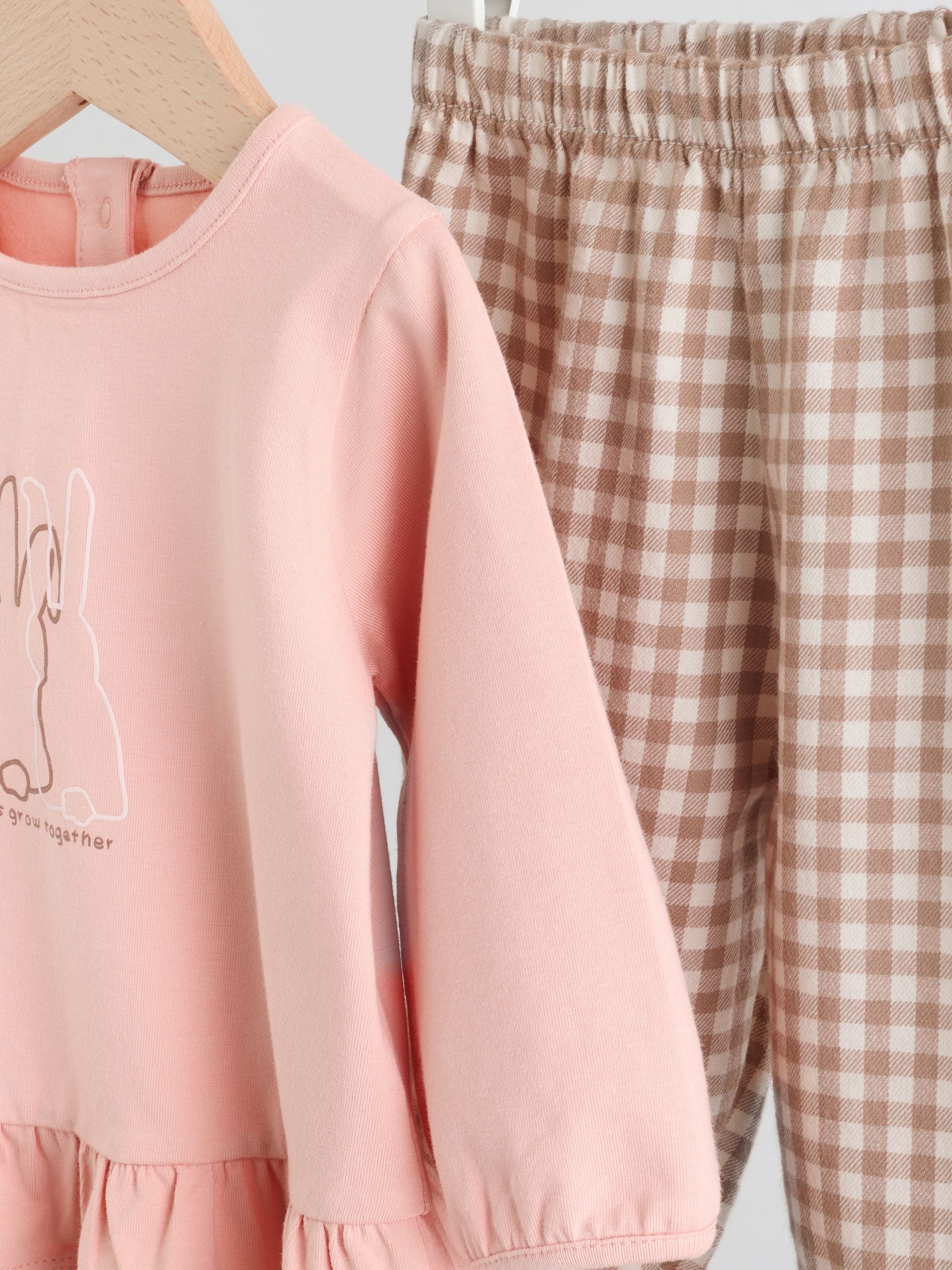 Roze/naturel gingham - 2 -delige Babyset van peplum top met Lange mouwen en Broeken (0mnd -2jr)