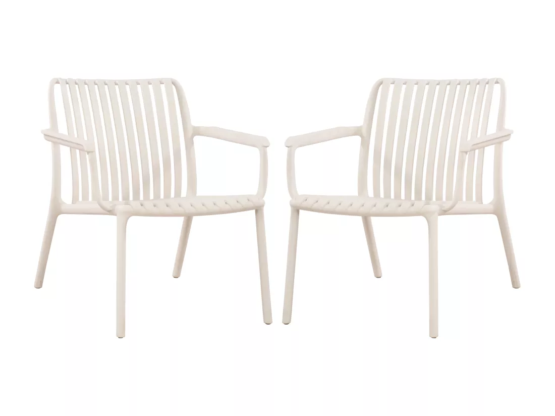 Lot de 2 fauteuils bas de jardin empilables en polypropylène - Beige - SESEH de MYLIA