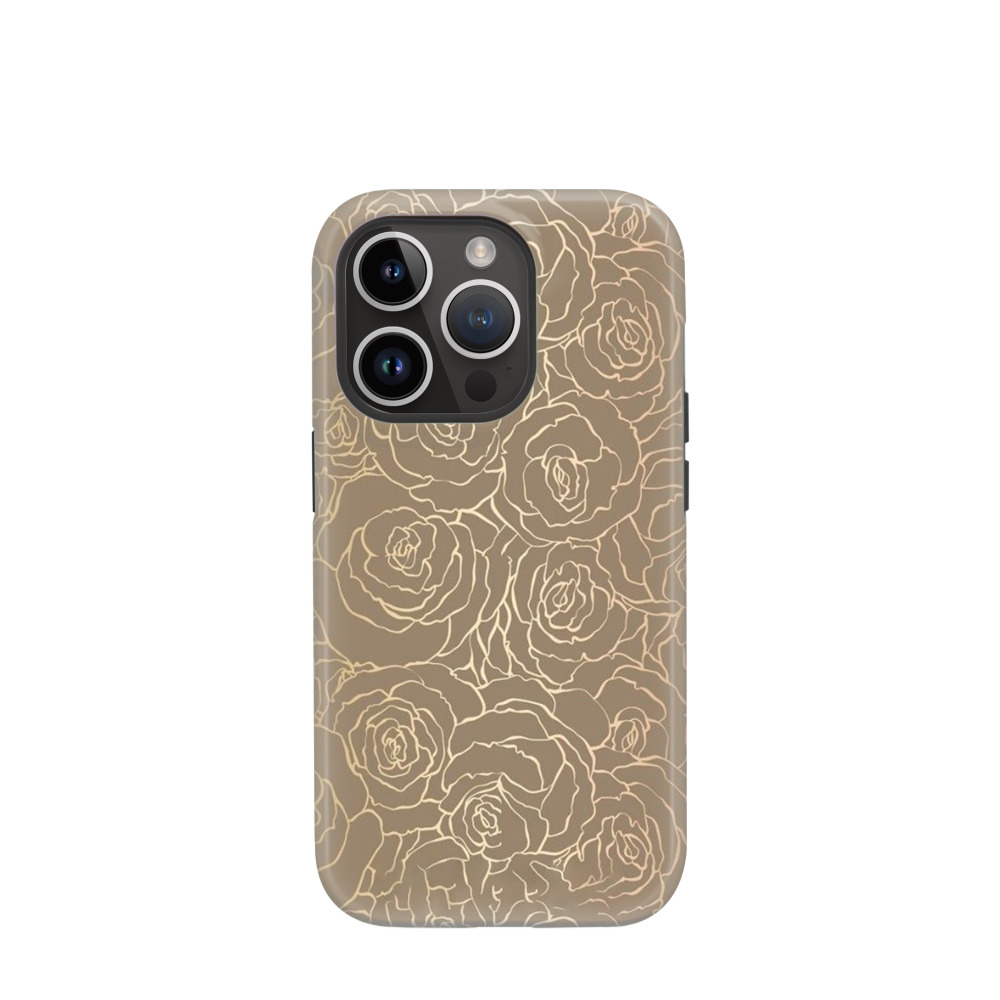 iPhone 14 Pro Hybrid (Kunststoff / Gummi) Hülle Rosenzauber 2 - Gold