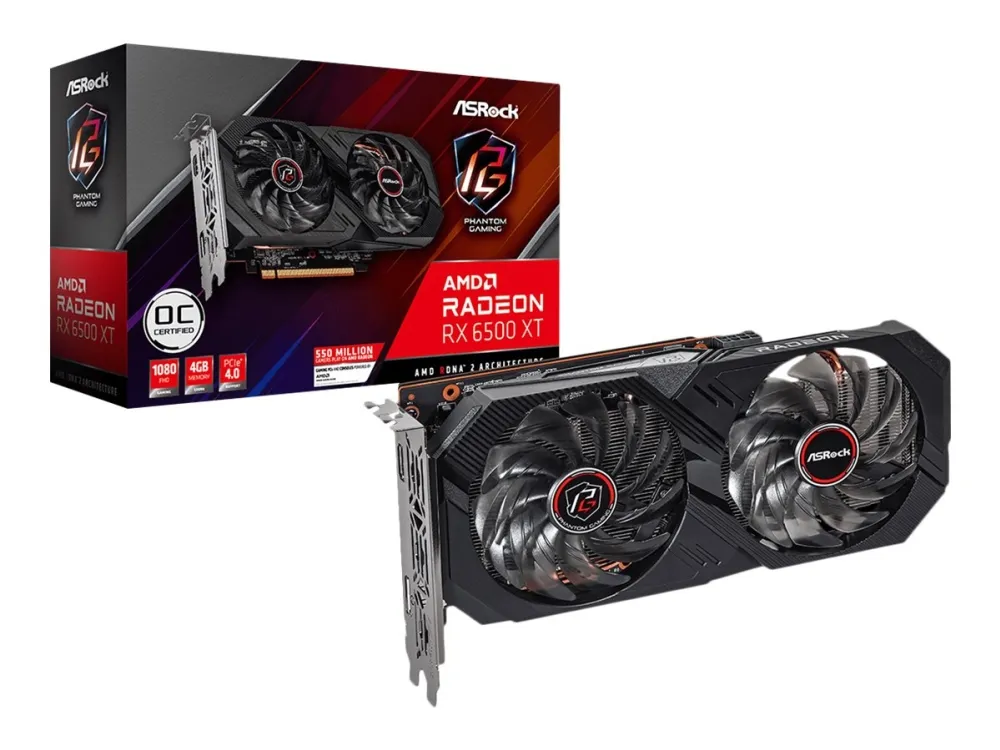 ASRock Phantom Gaming D Radeon RX 6500 XT 4GB OC - Grafikkort - Radeon RX 6500 XT - 4 GB GDDR6 - PCIe 4.0 - HDMI, DisplayPort