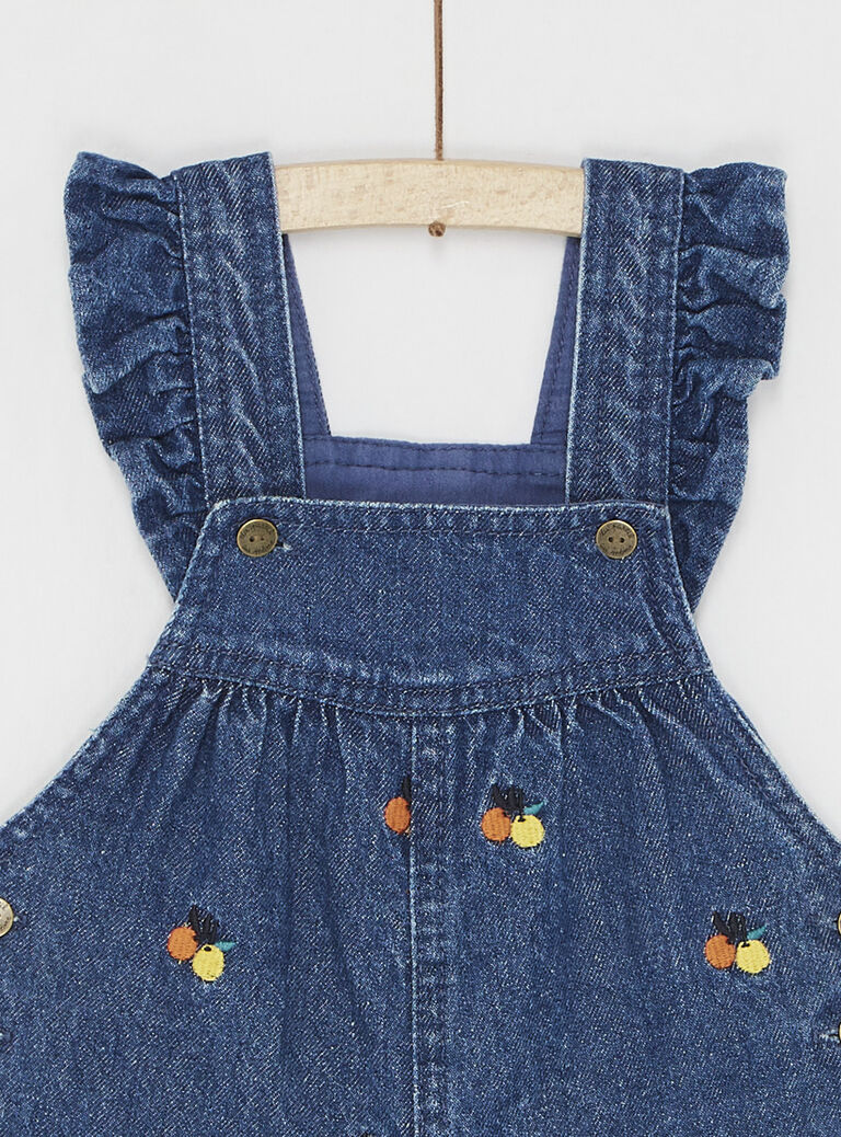 Salopette brodée en denim moyen pour bébé fille