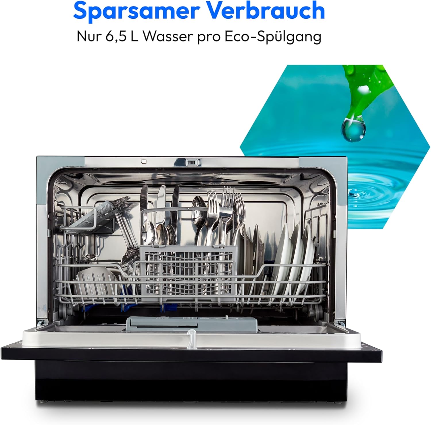 MEDION Tischgeschirrspüler DWT60 (6 Gedecke Fassungsvermögen, 7 Programme, ECO Programm, ca. 6,5 Liter Verbrauch, AquaStop, LED Display, Kindersicherung, MD37496) schwarz