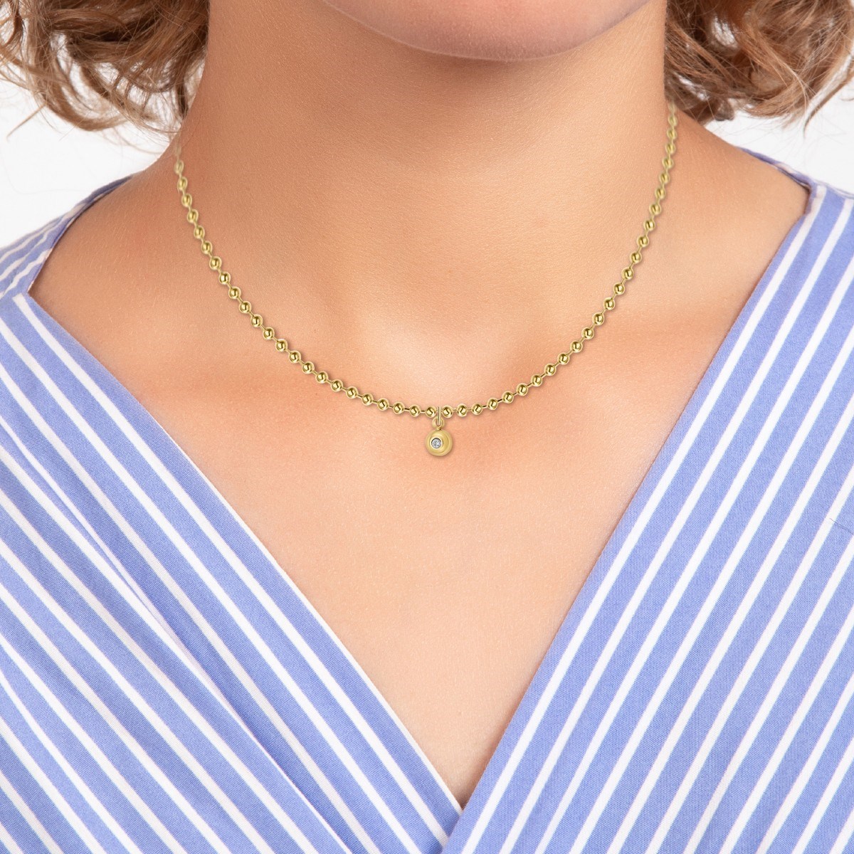 Chaine maille boule par SC Bohème ornée d'un véritable diamant blanc