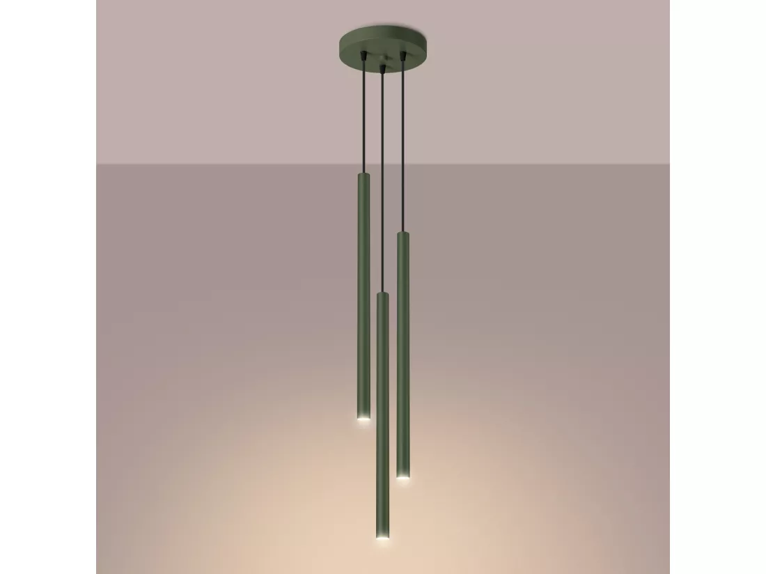 Lampe à suspension Pastelo moderne en acier - 3 sources lumineuses - L.30 x H.94 cm - vert olive