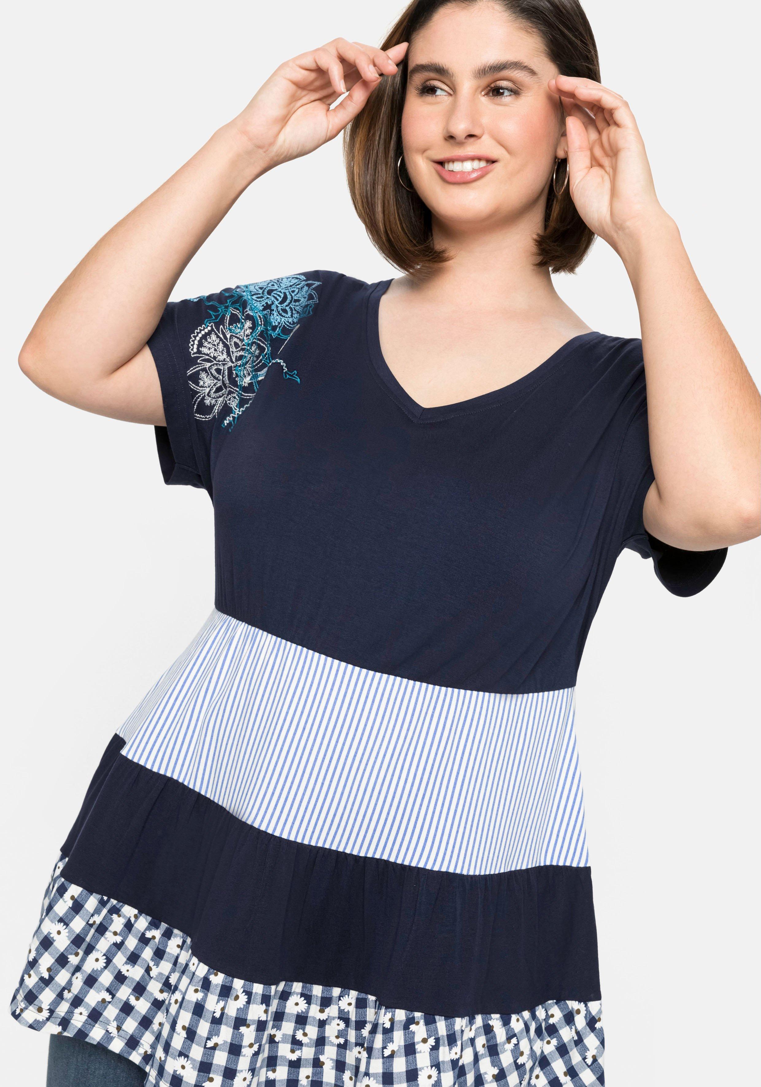 Longshirt mit Volants im Mustermix