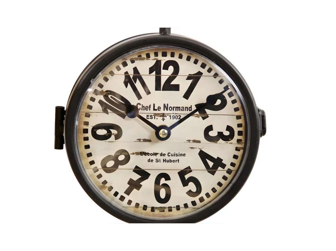 Horloge de gare ancienne double face chef le normand Fer Forgé Blanc - Décoration d'Autrefois