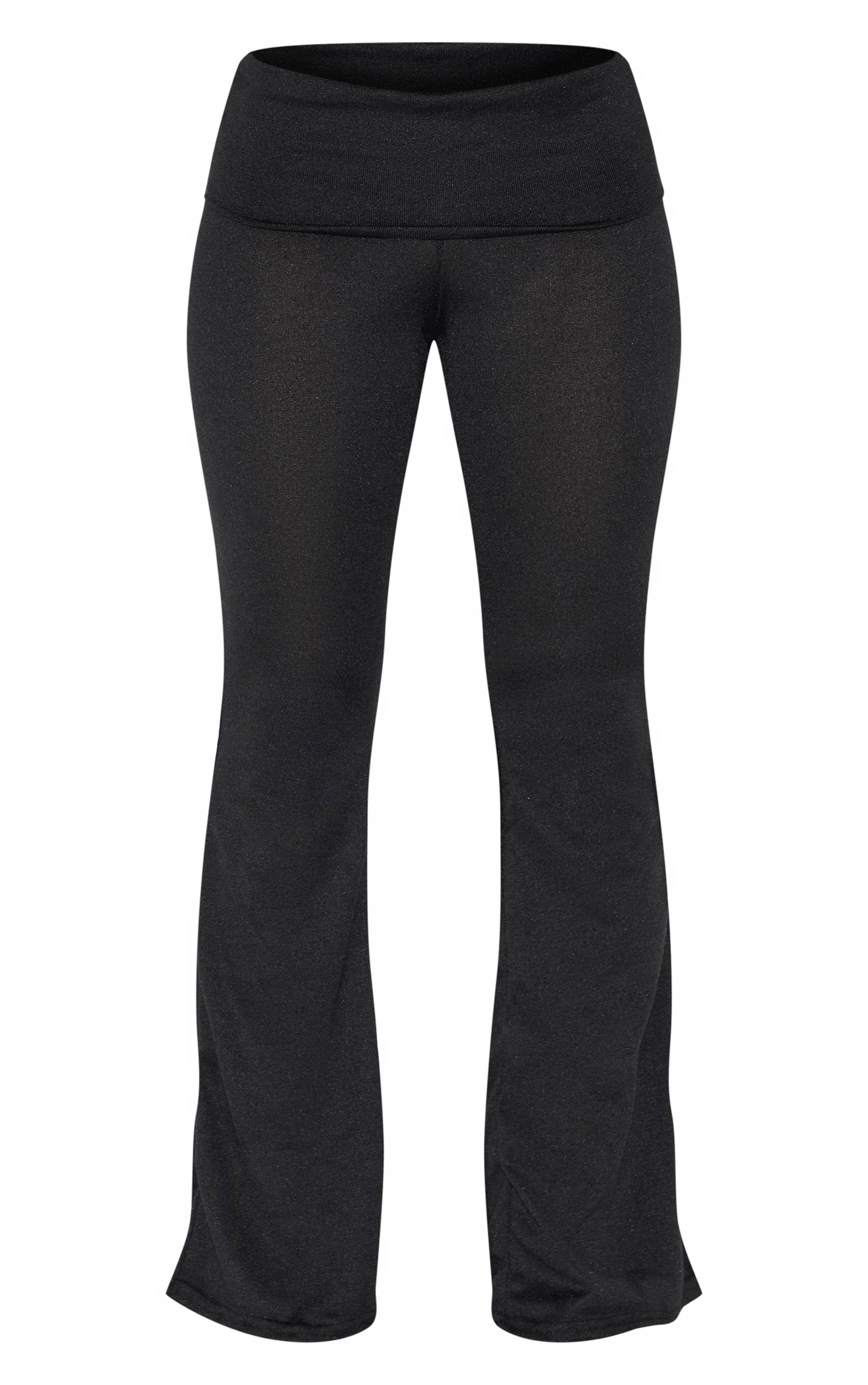 Noir Pantalon Évasé Petite Taille À Revers