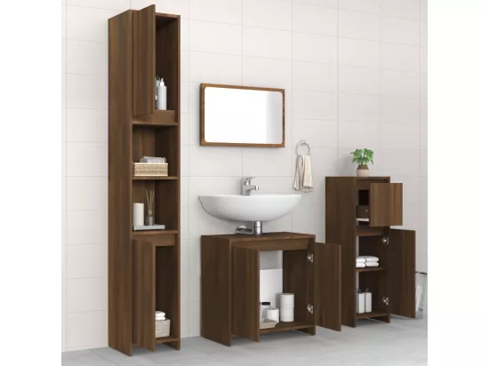 Ensemble de meubles de salle de bain 4 pcs Chêne marron