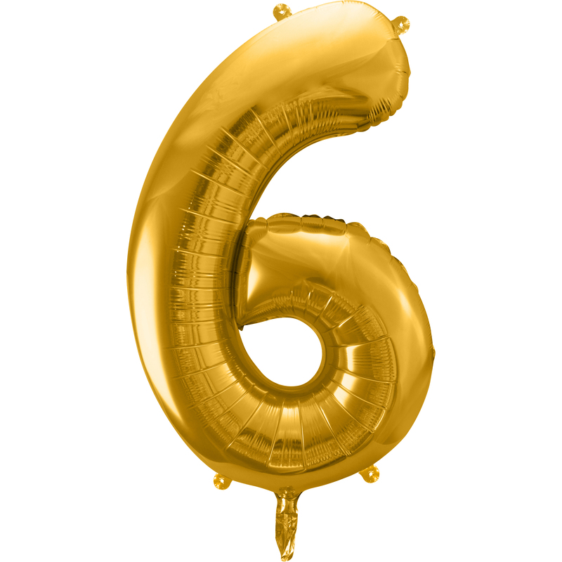 Partydeco Folienballon Zahl 6, gold
