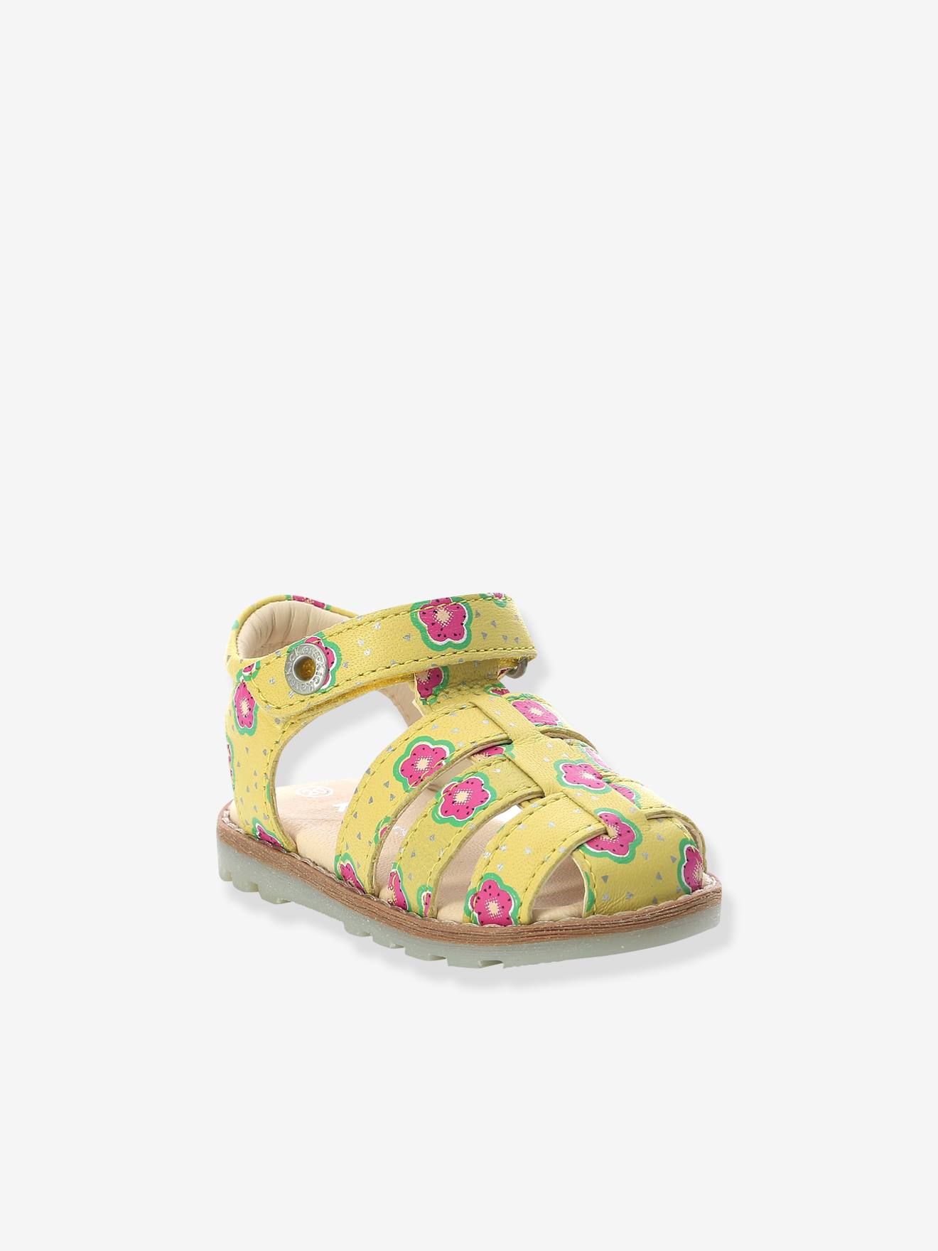 Sandálias infantis Nonosti Iconique Nonorally KICKERS® tamanho médio em couro amarelo estampado