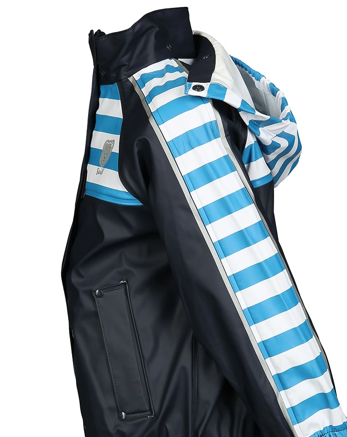 Regenjacke RAGLAN STRIPED mit abnehmbarer Kapuze in navy