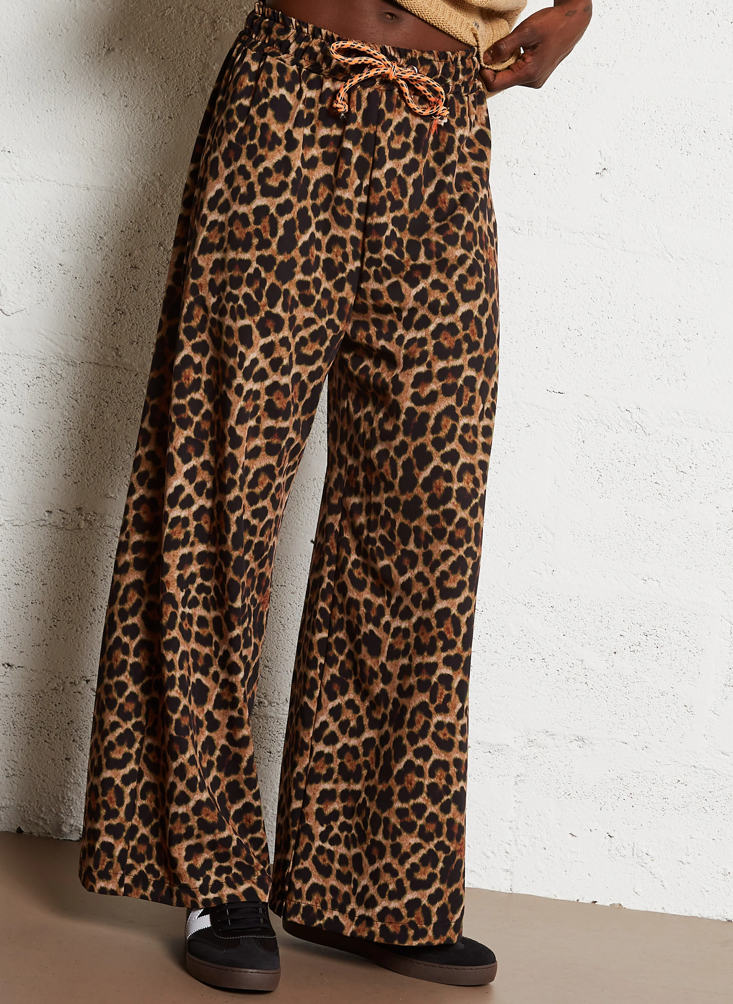 Pantalon large à imprimé léopard | Marron