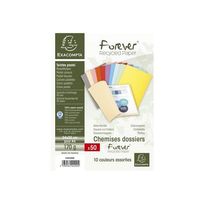 Exacompta Forever 180 - 50 Chemises - 170 gr - pour 200 feuilles - couleurs assorties