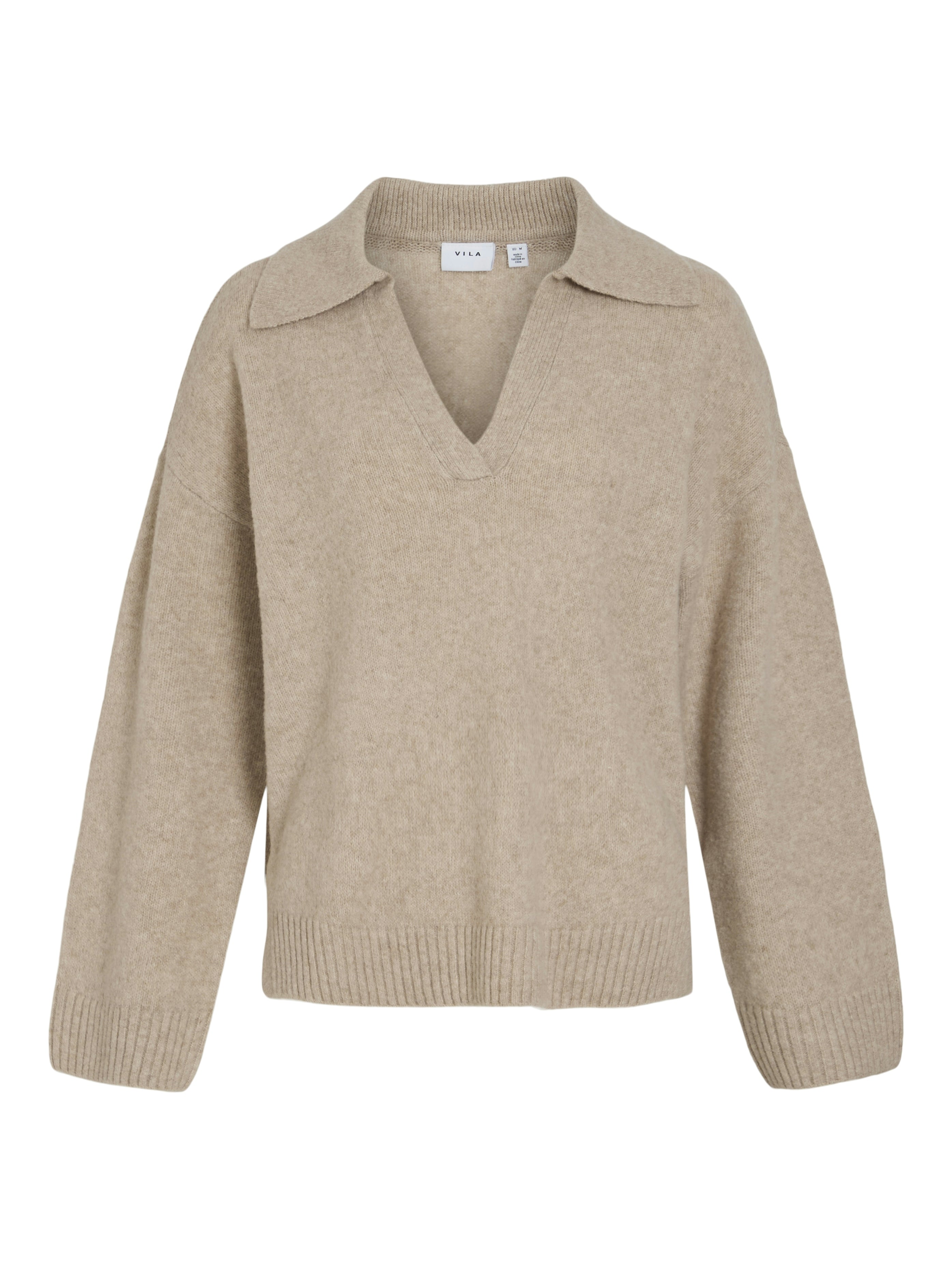 Vila  Viglia Polo-Neck L/S striktrøje - Natural Melange