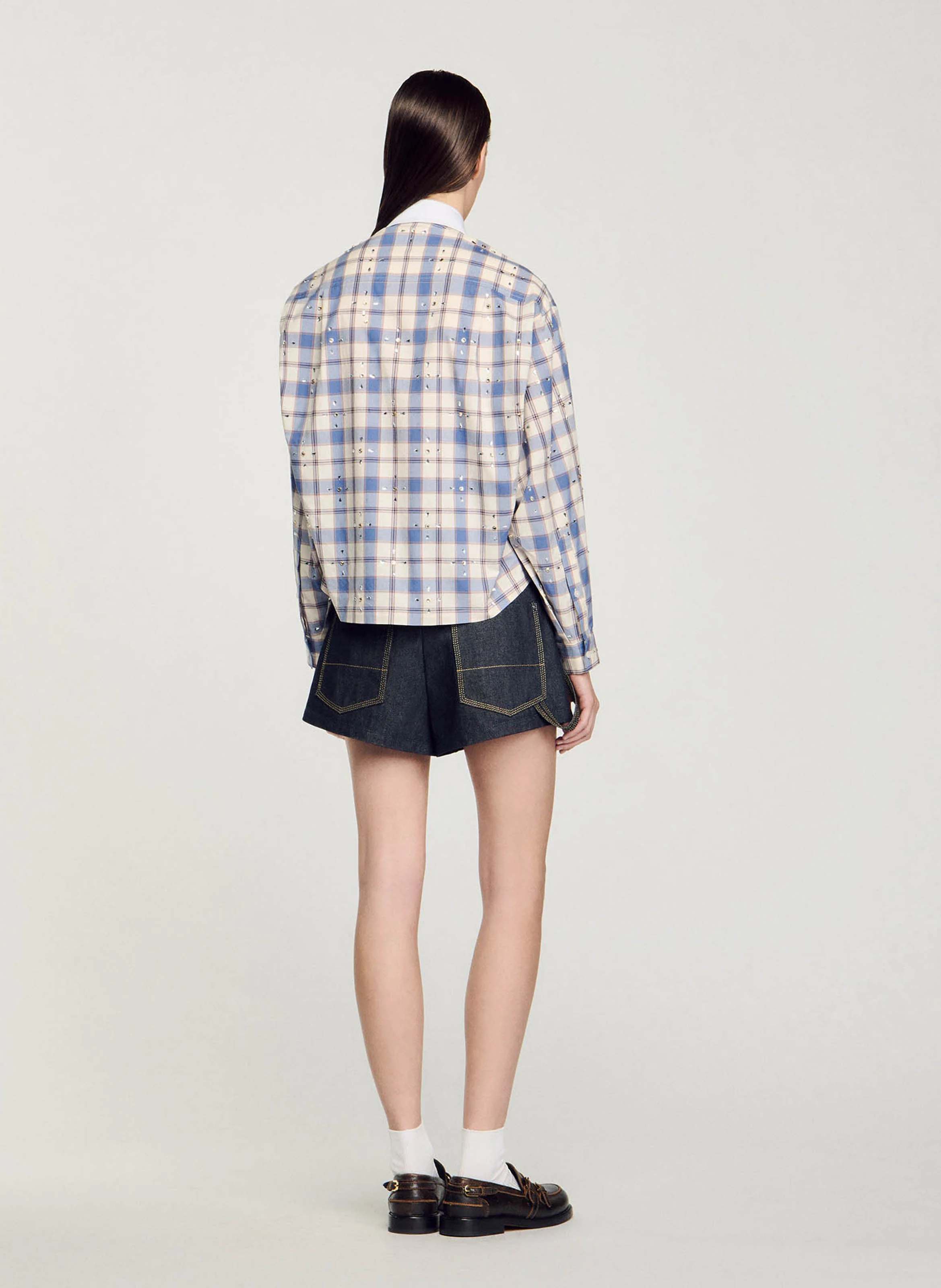 Chemise col classique imprimée en coton | Bleu