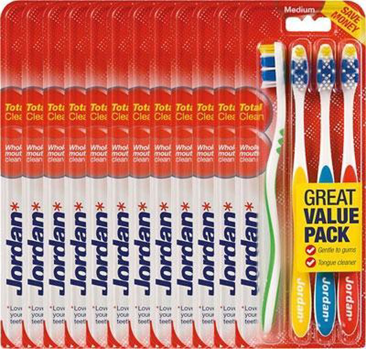 12x Jordan Tandenborstel TotalClean Medium 4-pack (4 stuks)