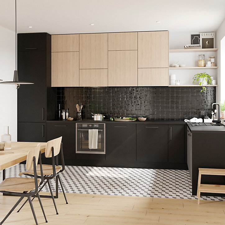 Porte de meuble de cuisine Stevia noir mat l. 50 cm x H. 36 cm GoodHome