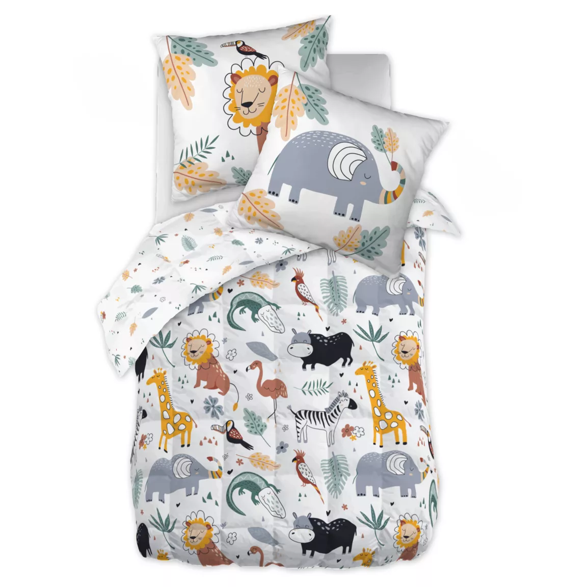 Couette imprimée enfant coton et une taie d'oreiller (140 x 200 cm) Savane Multicolore