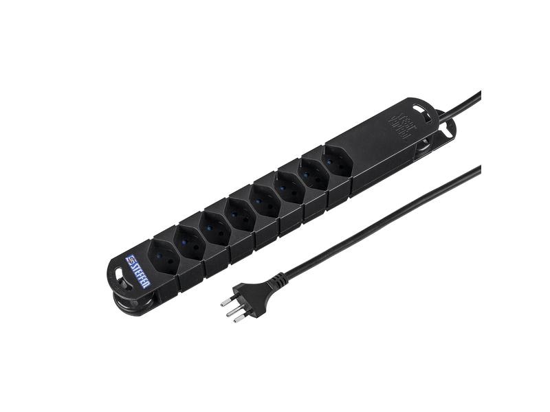 STEFFEN Steckdosenleiste Variabl 8x T13, 3 m, Schwarz Schwarze Mehrfachsteckdose 8x T13 mit Reset-Knopf, Haftmagnete und 3 m langem Kabel