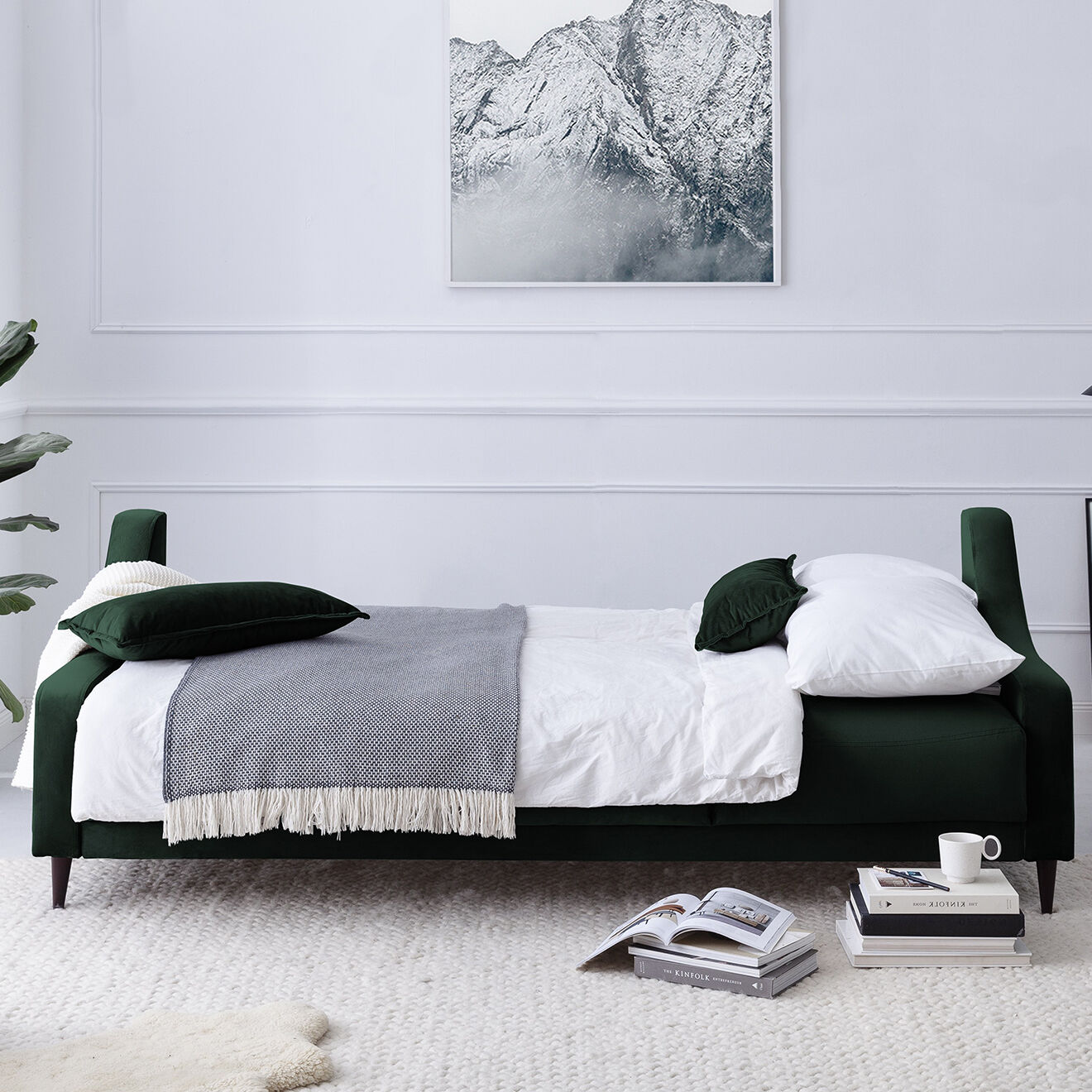 Mazzini Sofas Canapé 3 places convertible avec coffre Freesia velours vert bouteille - 215x94x90 cm
