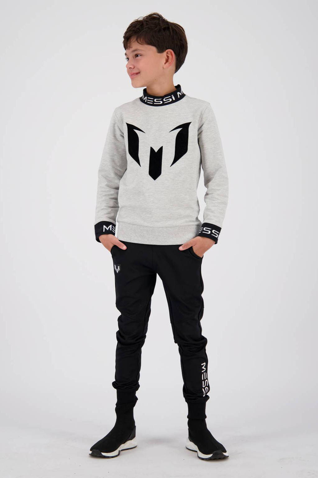 Vingino sweater Nasim met logo grijs melange/zwart