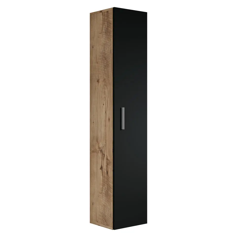 Badplaats Badkamerkast Pluto 30 x 30 x 150 cm - Kastanje Eiken met Zwart -