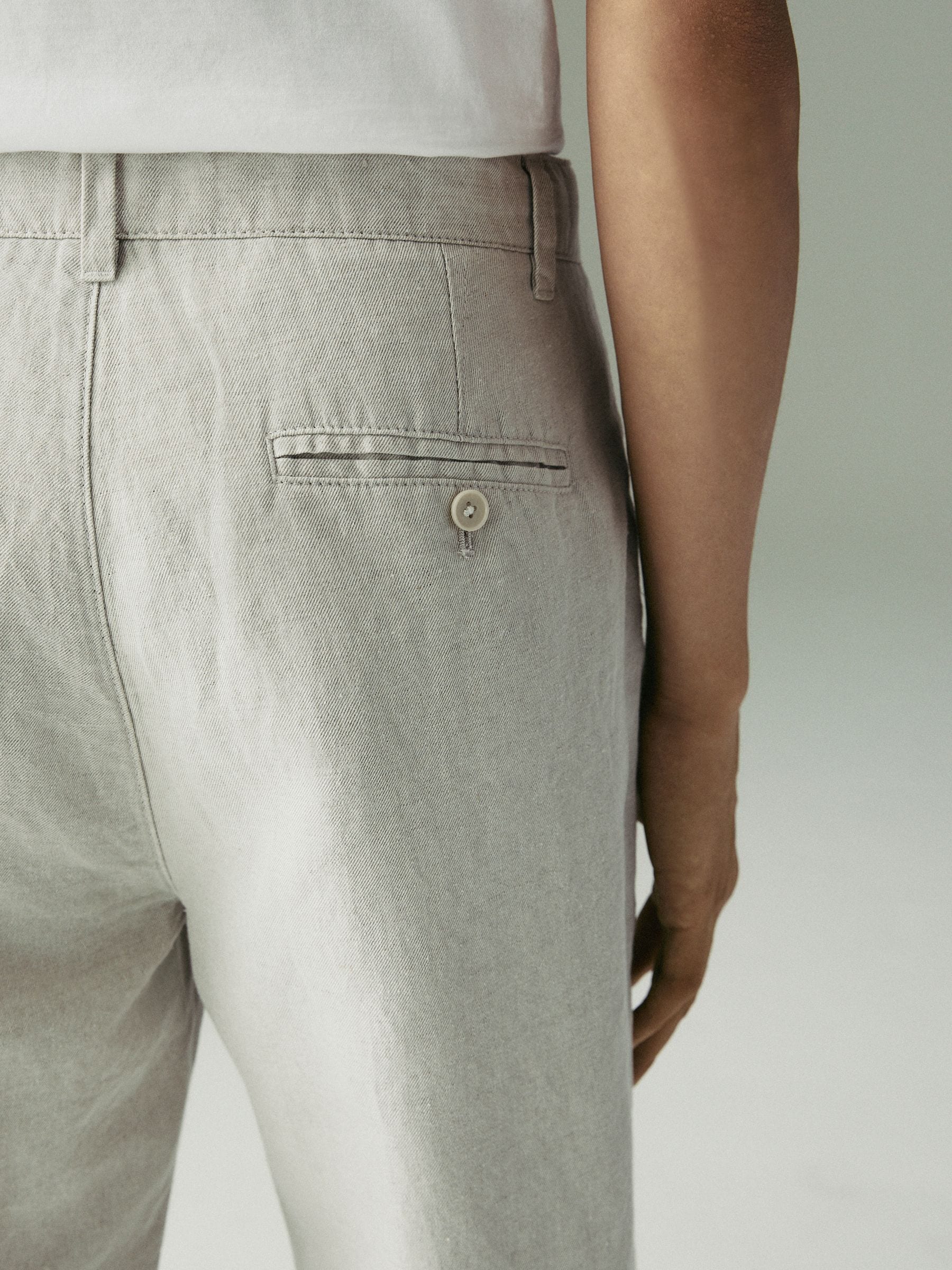 Lichtgrijs - Katoenen linnen keperstof chino broek