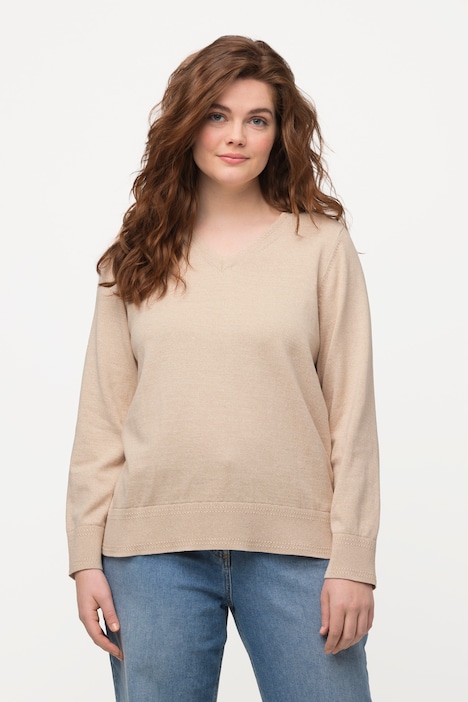Pullover, V-Ausschnitt, Langarm, Biobaumwolle