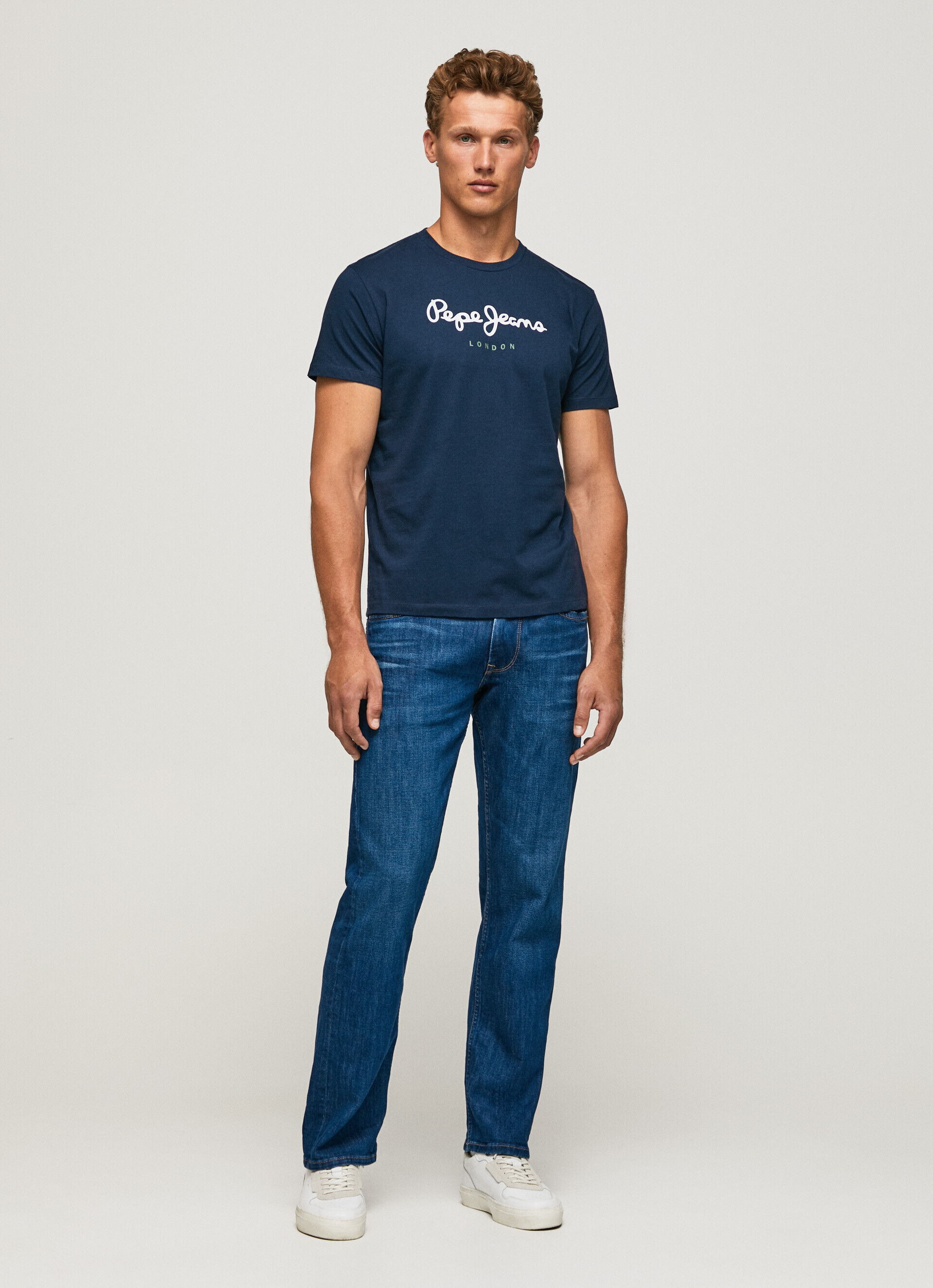 Camiseta de algodão com logotipo estampado - azul marinho