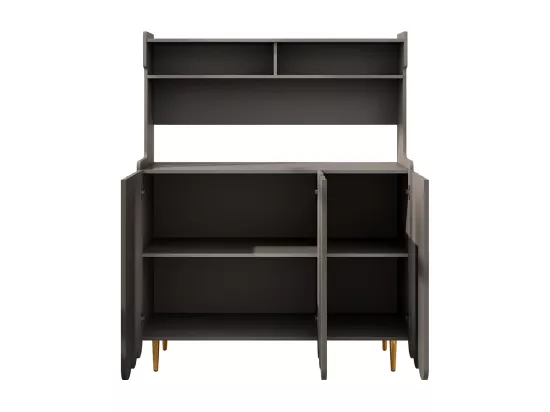 Buffet gris (120 x 40 x 151 cm), buffet de cuisine, style moderne minimaliste, étagères ouvertes