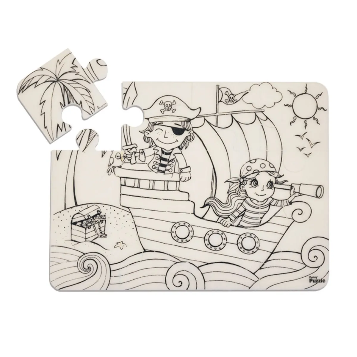 Funny Mat Casse-tête à Colorier et Crayons Lavables - Pirates