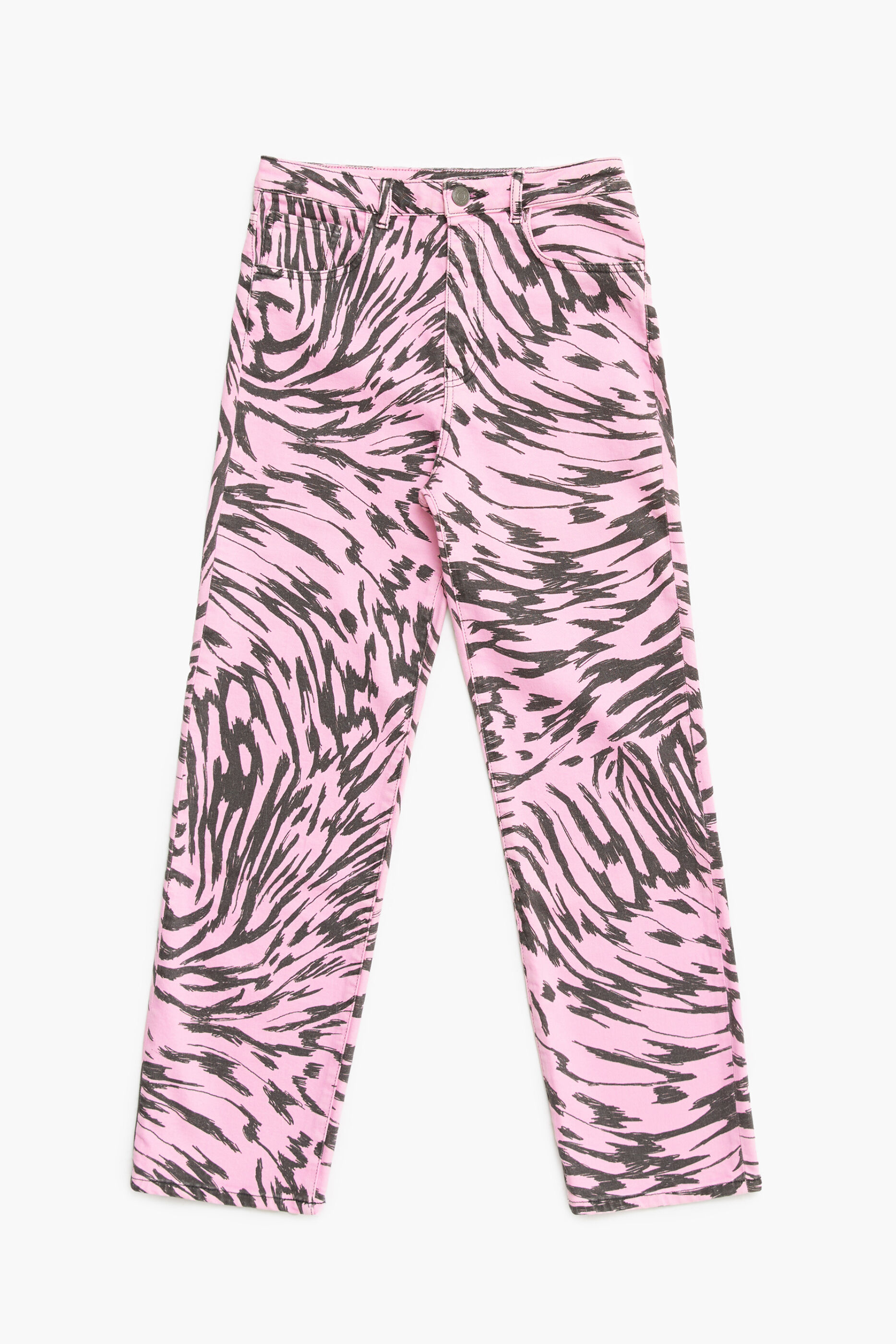 CALÇA JEANS RETA CROPPED - Estampa de Asas de Borboleta Rosa