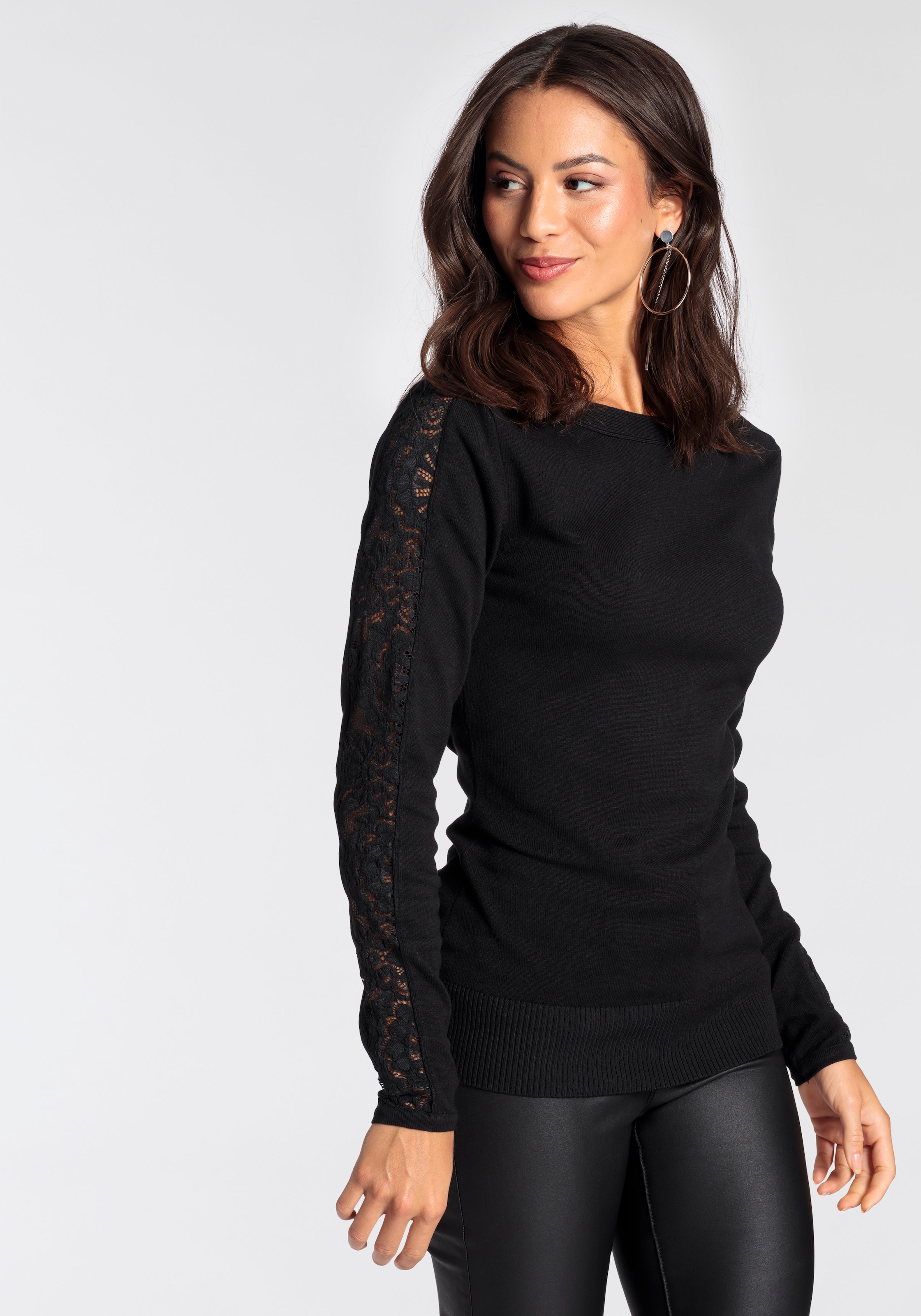 Melrose Strickpullover , mit U-Boot Ausschnitt und Spitzenärmeln