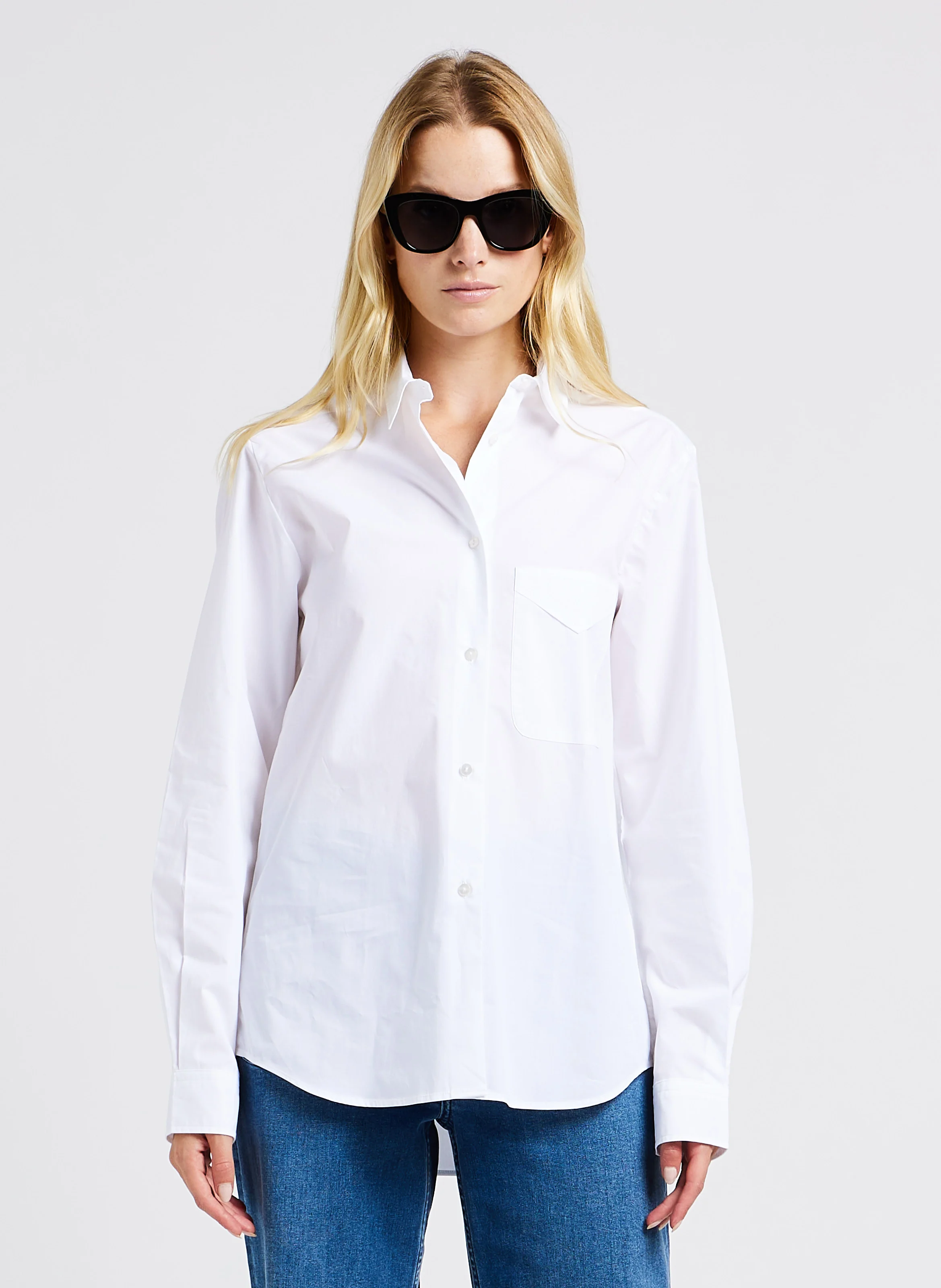 Chemise à col classique droite en coton | Blanc