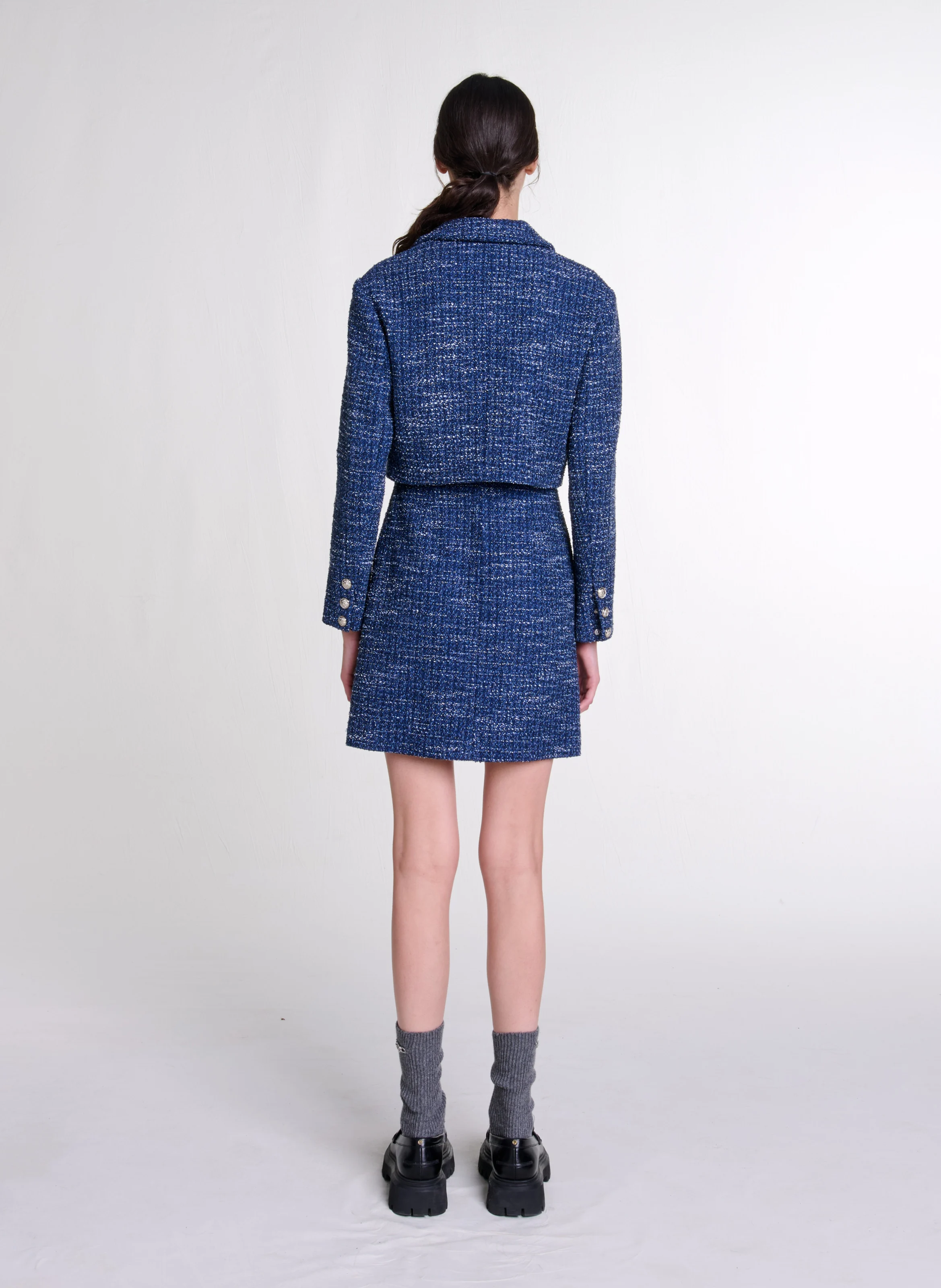 Robe deux-en-un effet tweed | Bleu