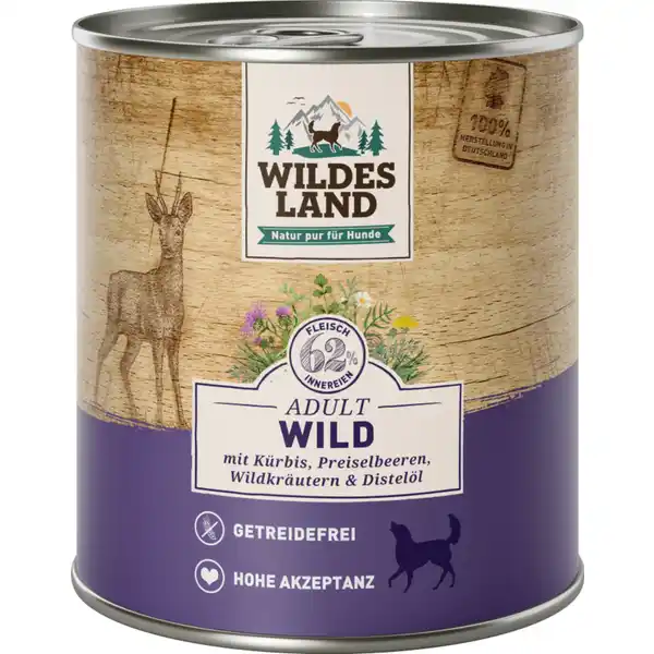 Hundefutter Adult Wild mit Kürbis, Preiselbeeren, Wildkräutern und Distelöl