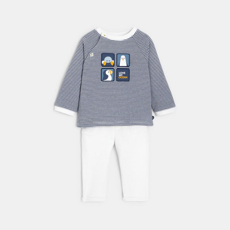 Pull rayé et pantalon molleton bleu naissance Bleu